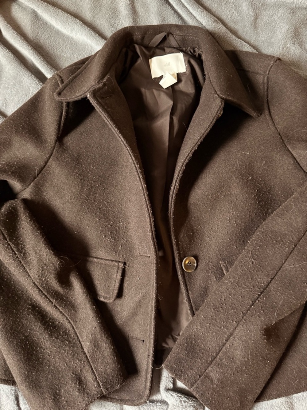 H&M Dark Brown Wool-Blend Pea Coat